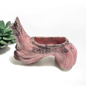 Vintage 1950s Drift Wood Style Pink & Black Ceramic Planter MCM